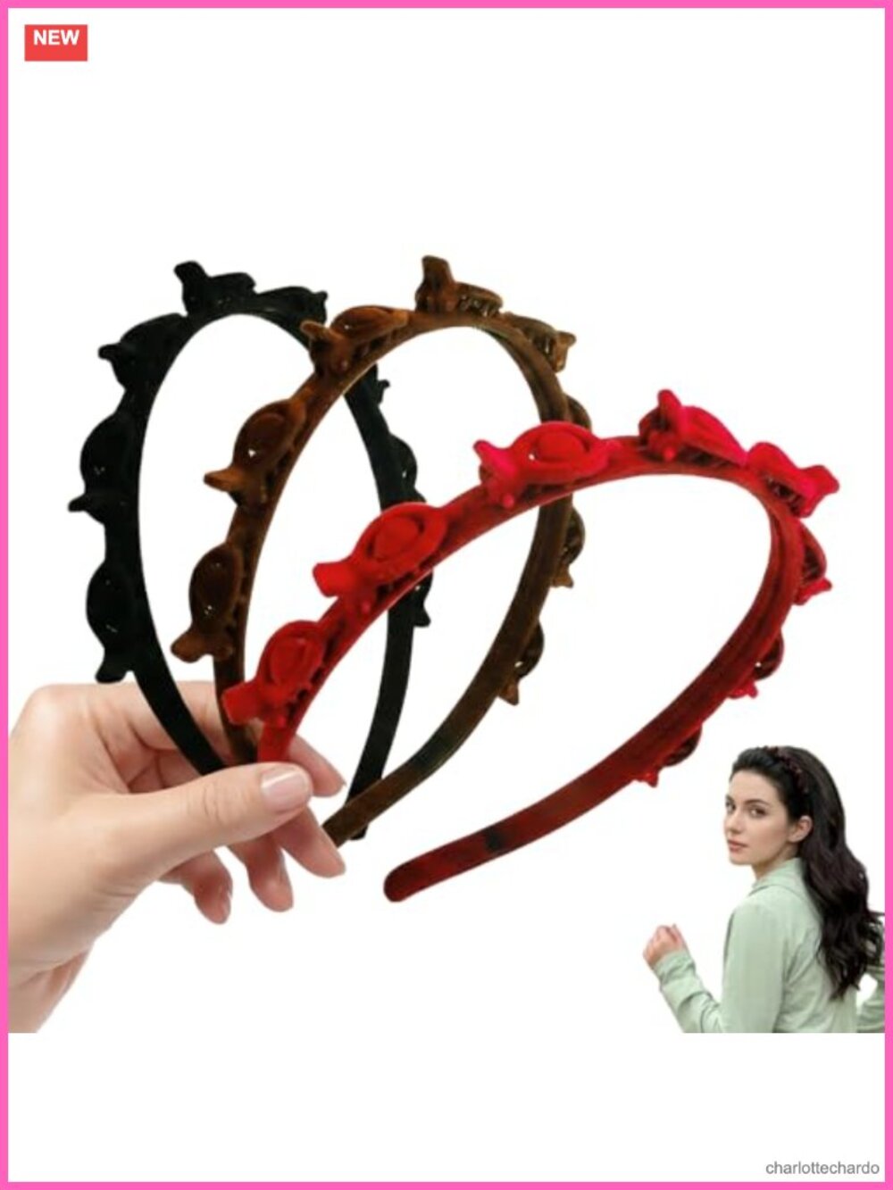 3Pc Velvet Headband Set with Clips Weave Bangs Braid Tool Hair Accessories